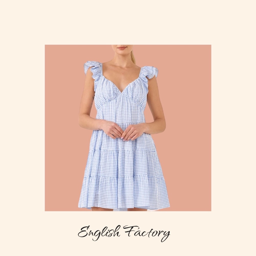 English Factory Gingham Printed Tiered Mini Dress